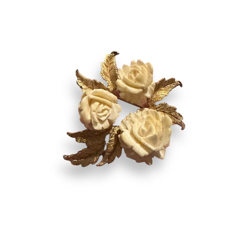 Ledo Vintage Floral Celluloid Bouquet  Goldtone Brooch Pin